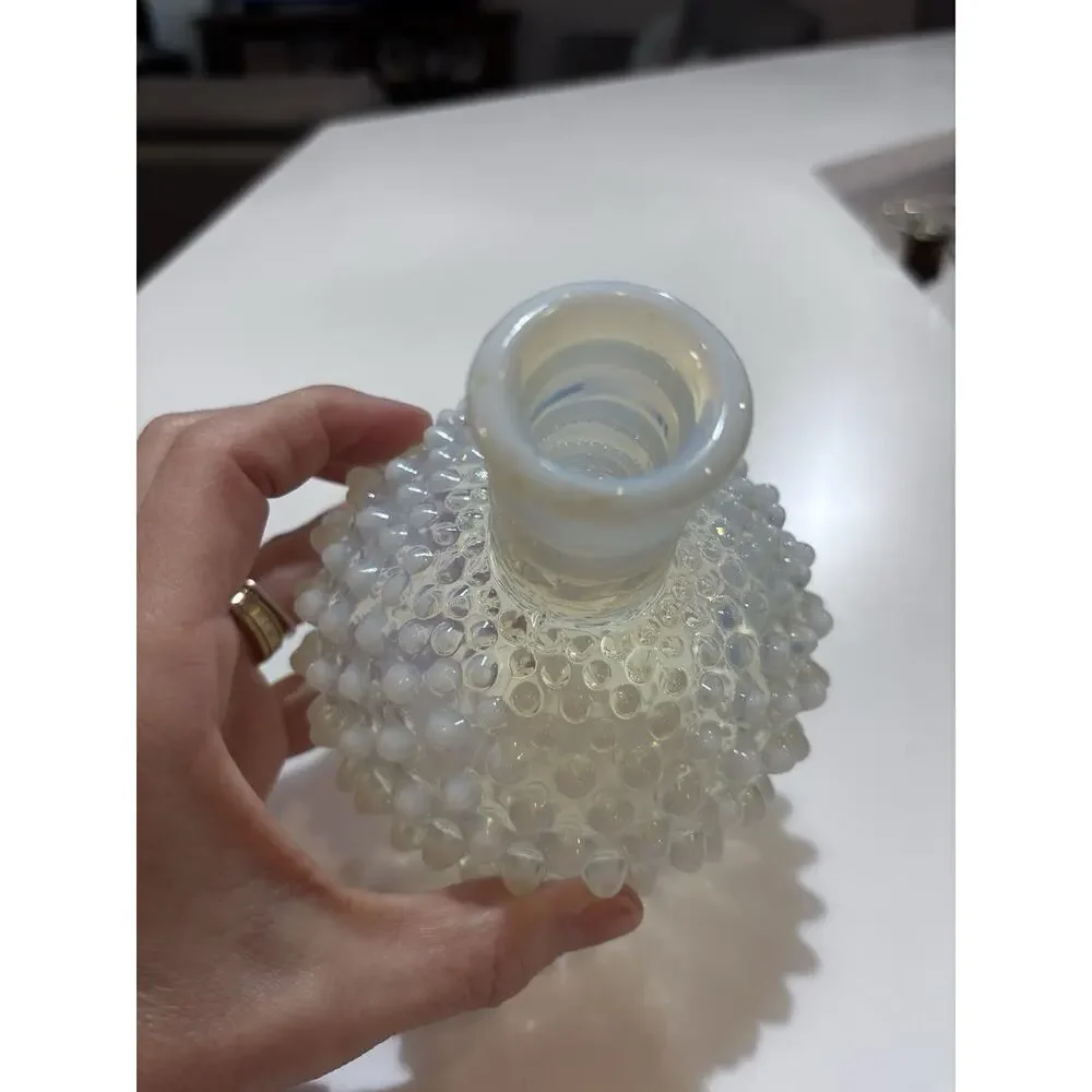 Fenton Moonstone Opalescent Hobnail Glass Collectible Bottle Bud Vase Jar 4.75